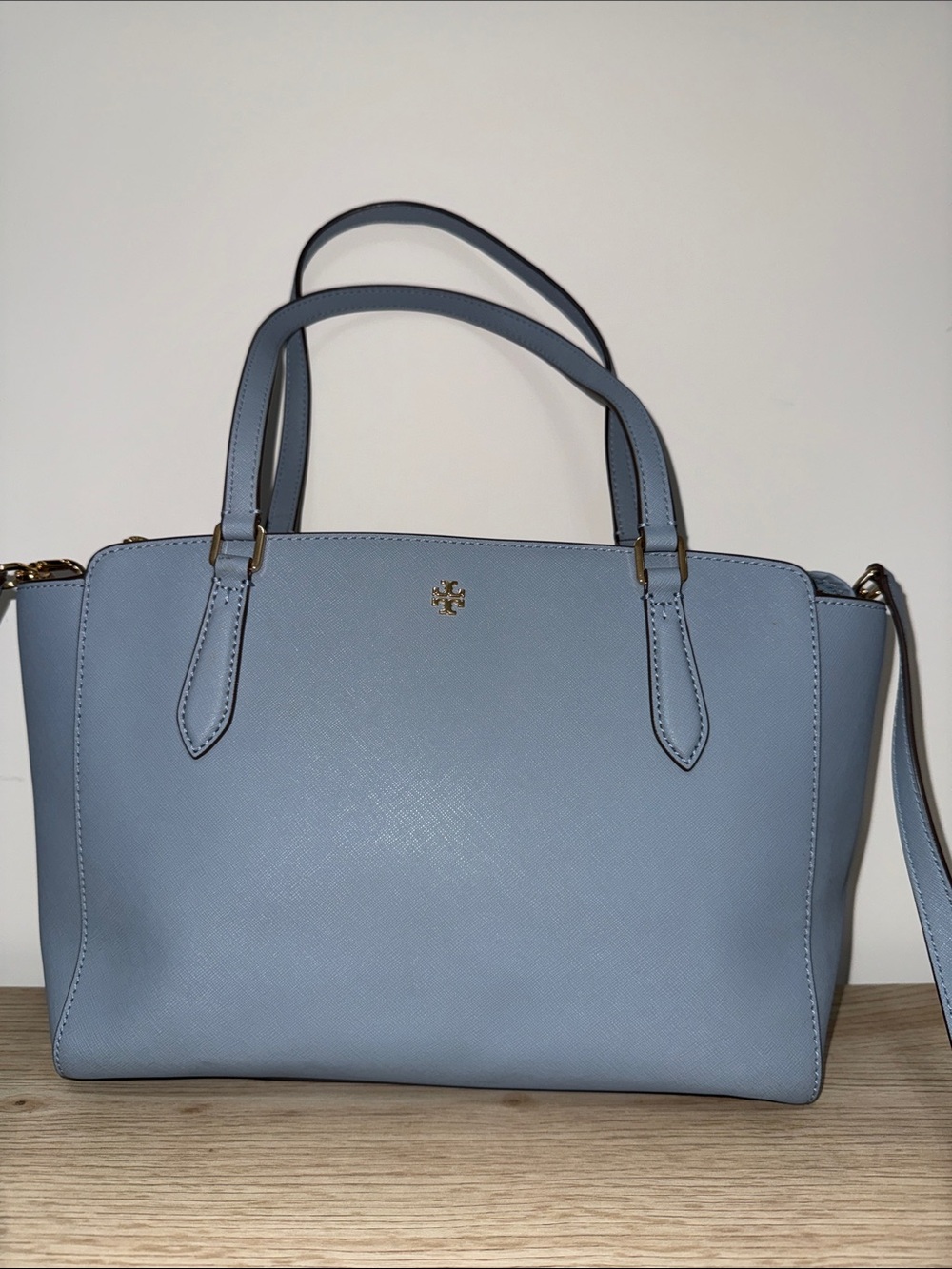 Tory Burch Powder Blue Saffiano Leather Satchel